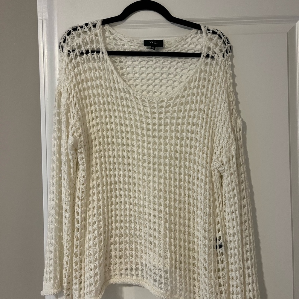 Vici Cream Open Knit Swim Coverup or blouse overlay
